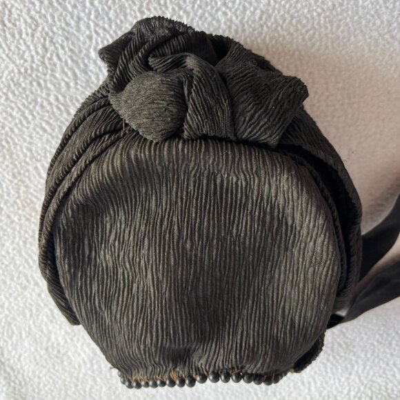 Antique Victorian Black Crepe Beaded Ruched Bonnet main image 4